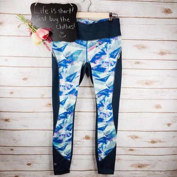 Athleta blue pink geometric print athletic legging - Picture 1 of 8